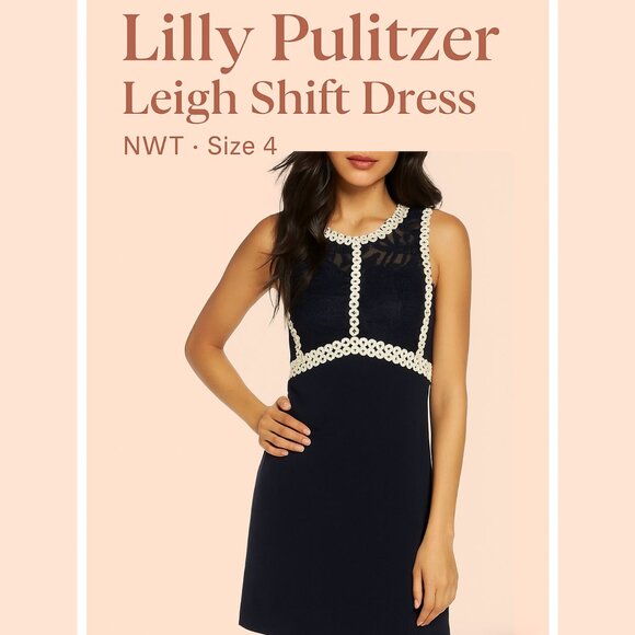 Lilly Pulitzer Dresses & Skirts - Lilly Pulitzer Leigh Shift Dress Navy Lace Trim NWT 4